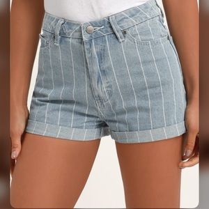 RVCA Striped Shorts in light wash